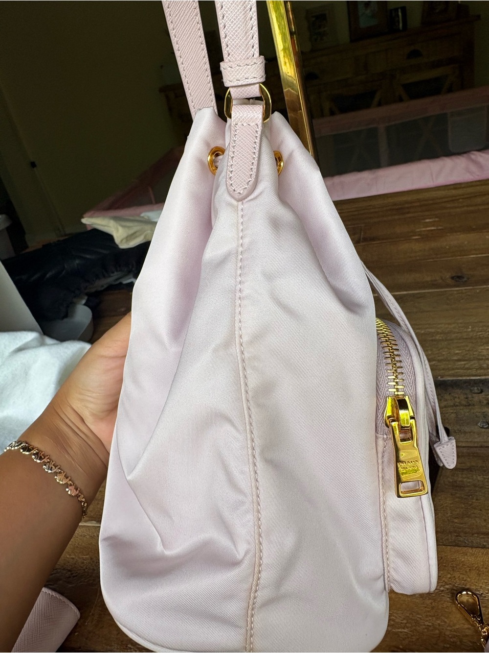 Prada Pale Pink Nylon Drawstring Mini Backpack with Gold Hardware - Picture 15 of 16